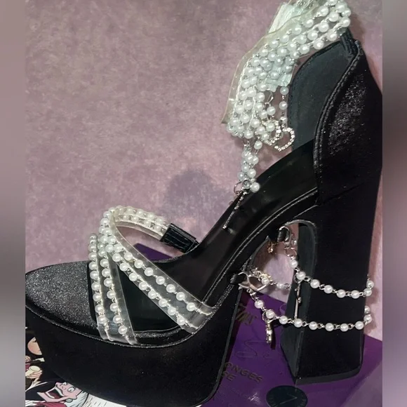 Dolls Kill x Sugar Thrillz Holy Revelations Black Velvet Platform Heels Size - Picture 4 of 10